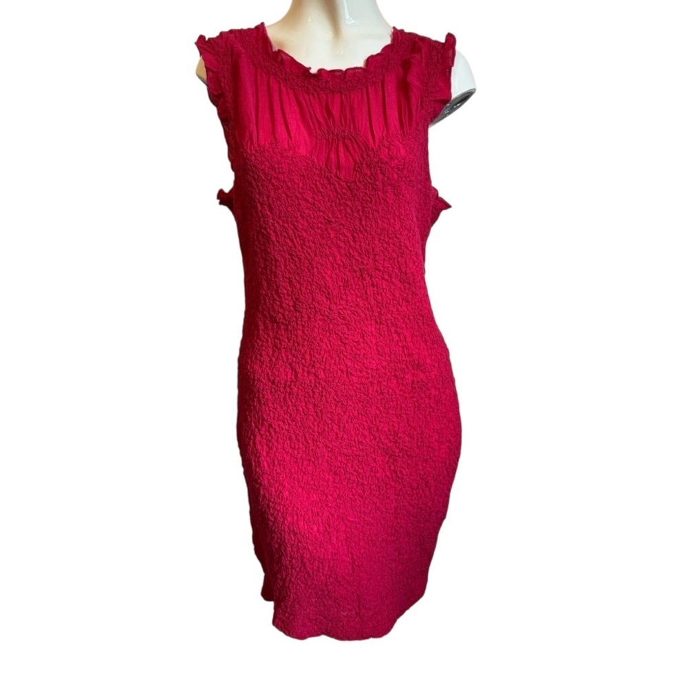 Anthropologie Hot Pink Summer Smocked Cap Sleeve Dress Size Medium BodyCon Fit